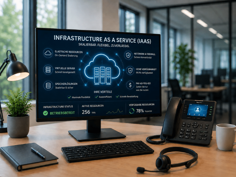 Bildschirm mit Infrastructure-as-a-Service-Übersicht am Arbeitsplatz