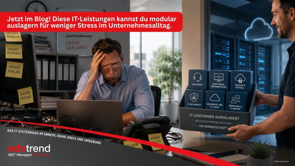 Deine IT frisst die Zeit, die dir fürs Geschäft fehlt? Diese IT-Leistungen kannst du modular auslagern. Mit edv-trend aus Gevelsberg!