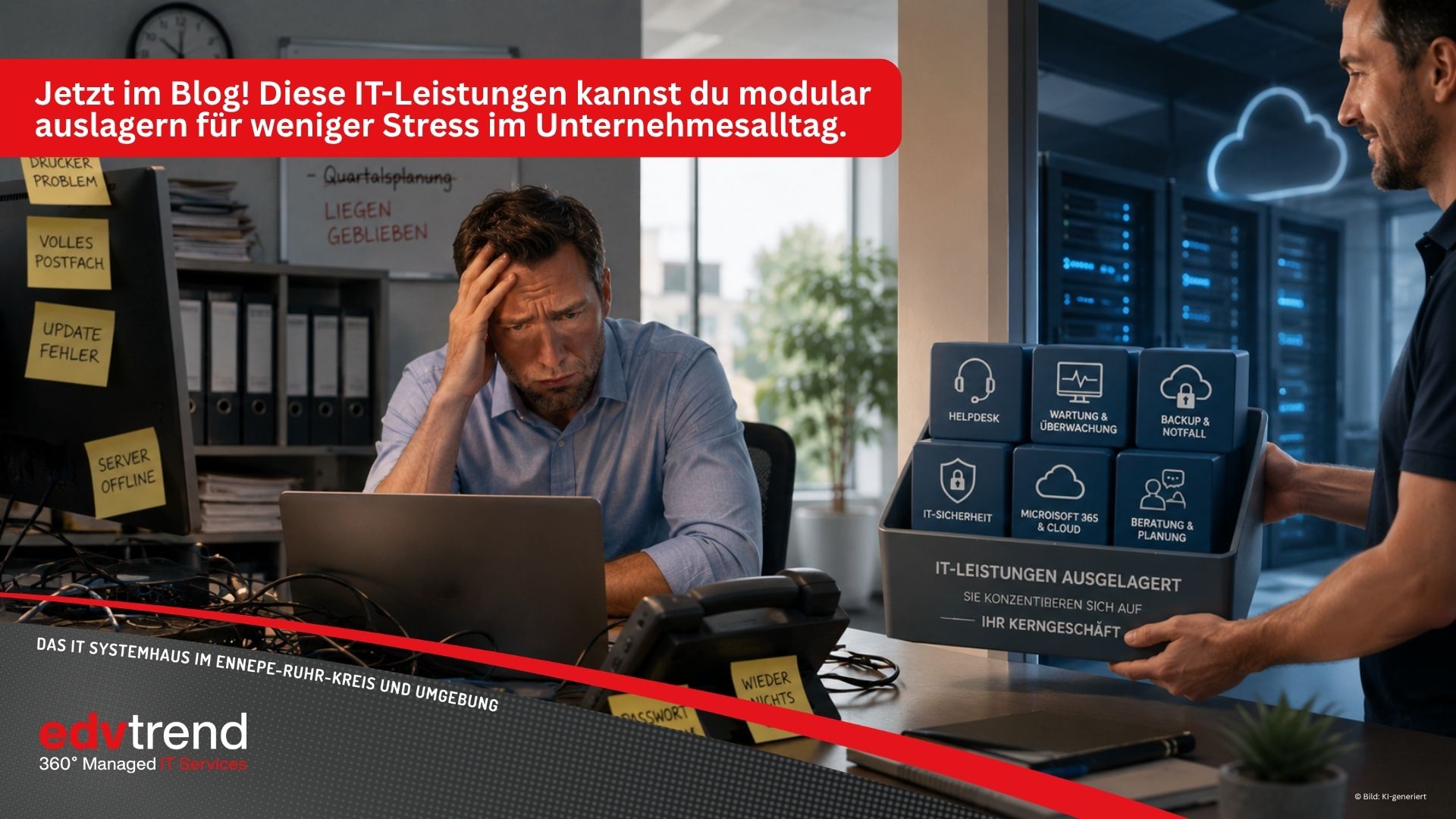 Deine IT frisst die Zeit, die dir fürs Geschäft fehlt? Diese IT-Leistungen kannst du modular auslagern. Mit edv-trend aus Gevelsberg!